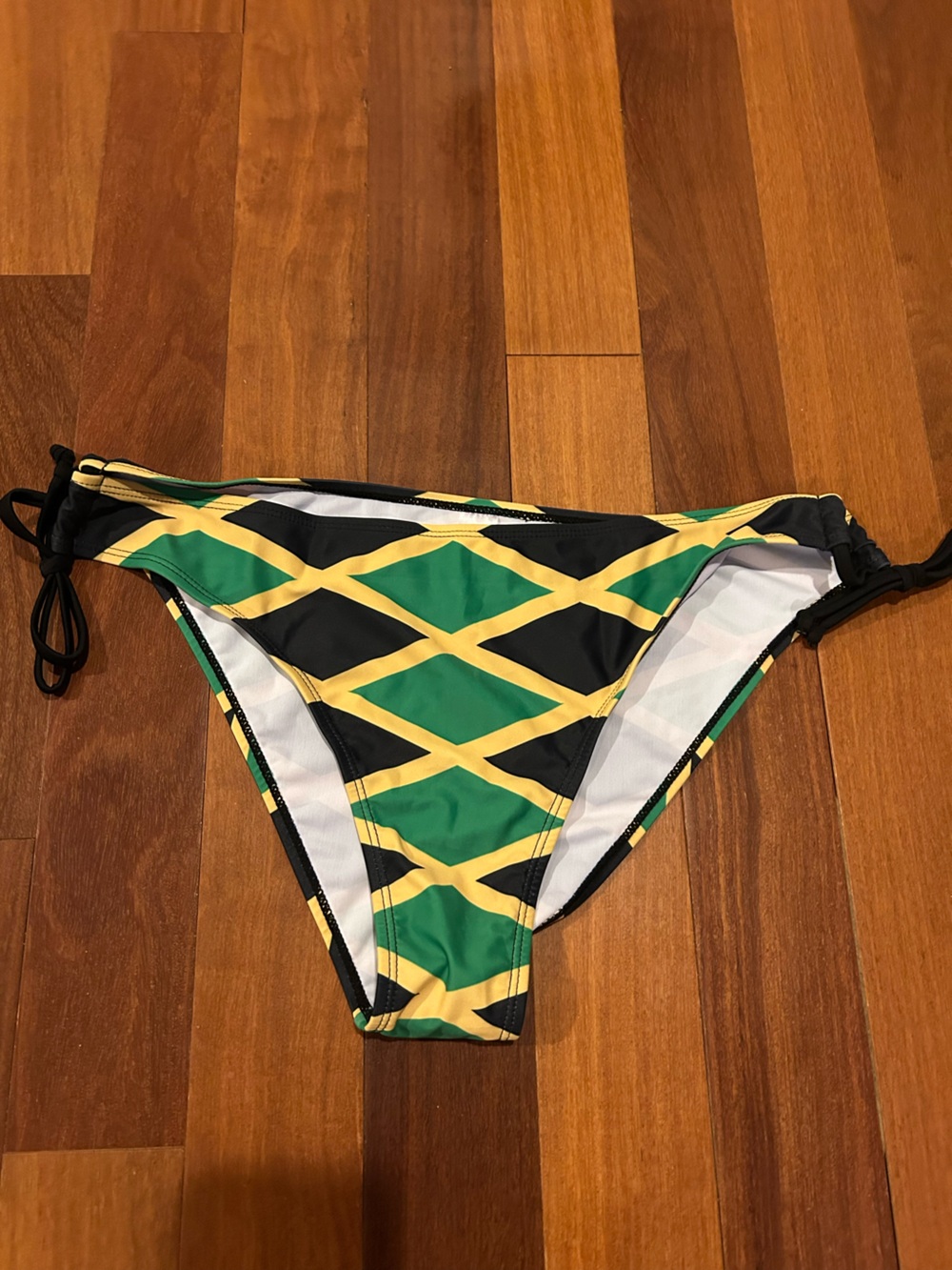 Source Unknown Green, Yellow, Black Geometric Tie-Side Bikini Bottom size L NWOT
